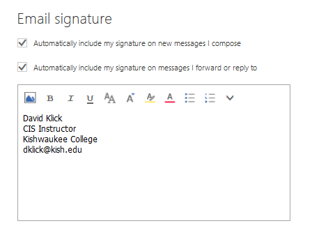 Sample of automated email signature