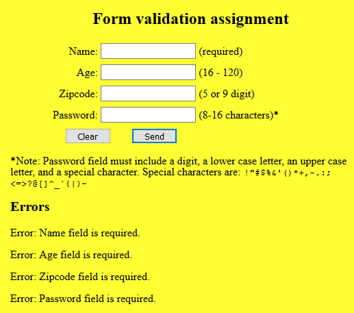 form validation example with all errors