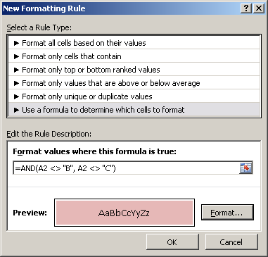 creating a new conditional formatting rule