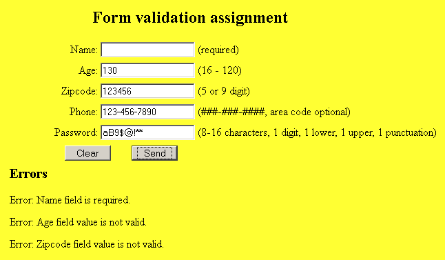 form validation example with errors
