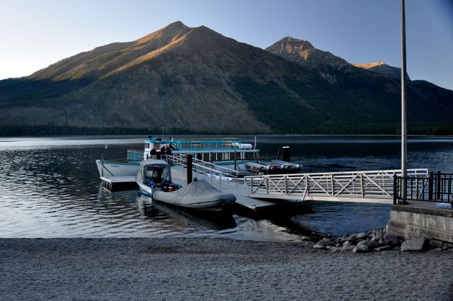 Lake McDonald tour boat at sunset