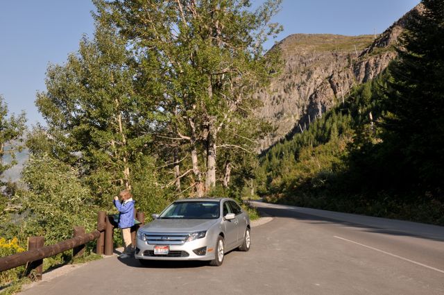 Janice and rental car, Going-to-the-Sun Road