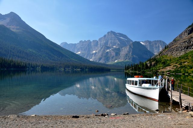 Boarding the boat on Lake Josephine